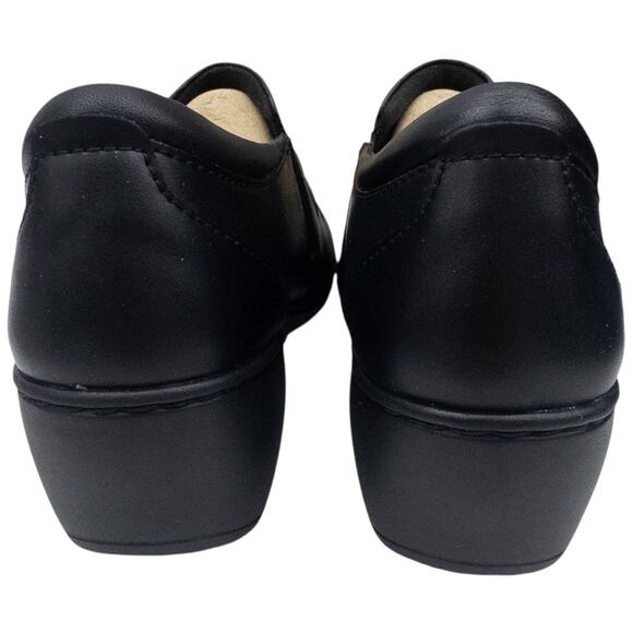 Clarks Channing Haley Slip On Black Leather Loafers Womens size 9 Low Wedge Heel - Picture 5 of 7